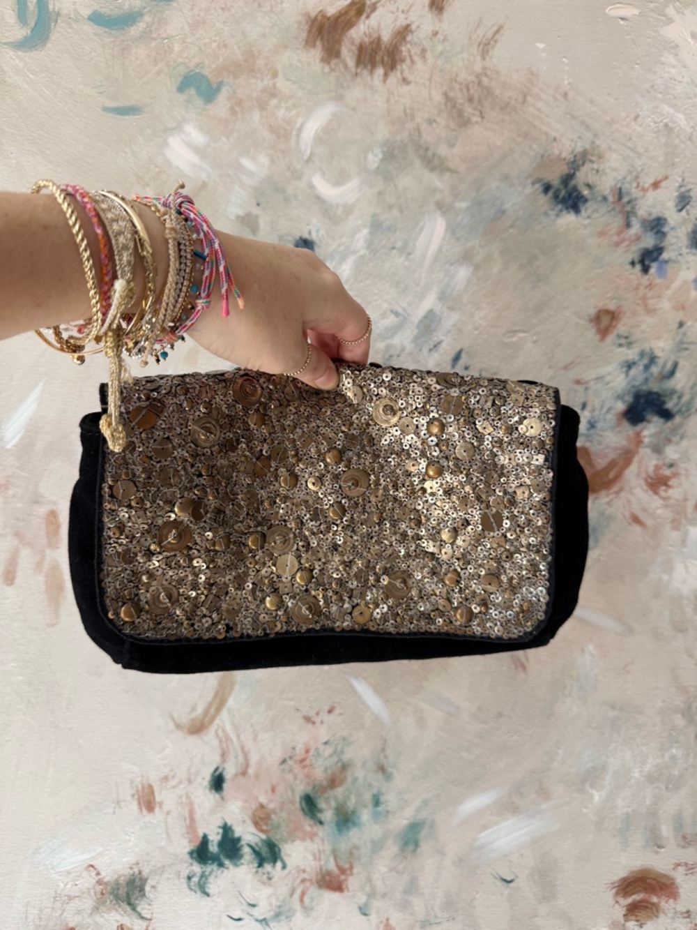 Zara Black Clutch with Gold Sequin Front (with strap option)